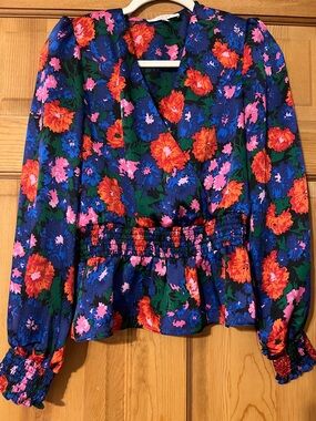 Wayf Multicolor Floral Wrap Peplum Blouse